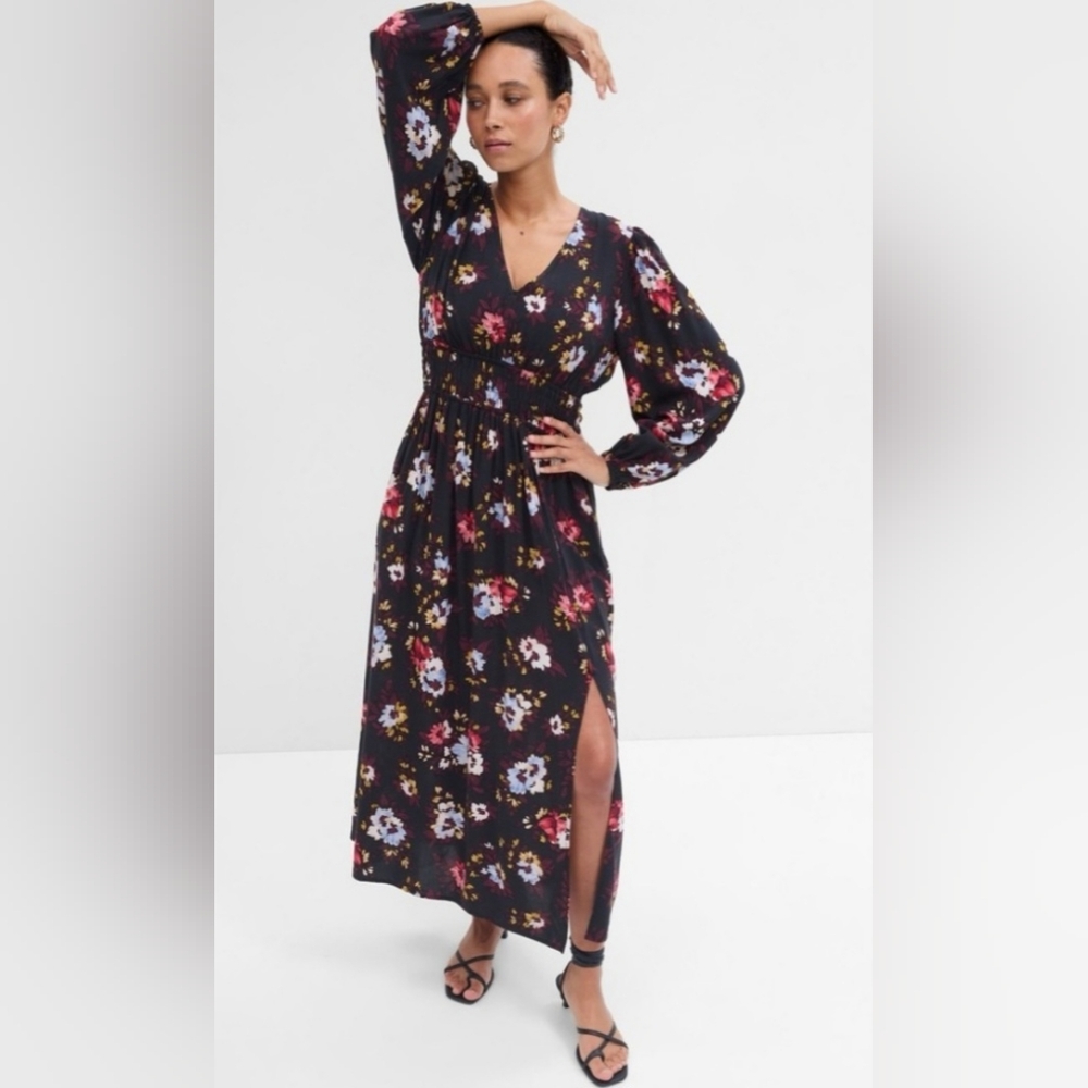 NWT GAP Multicolor Floral Smocked Long Sleeve V-Neck Maxi Dress (Size: XXL)